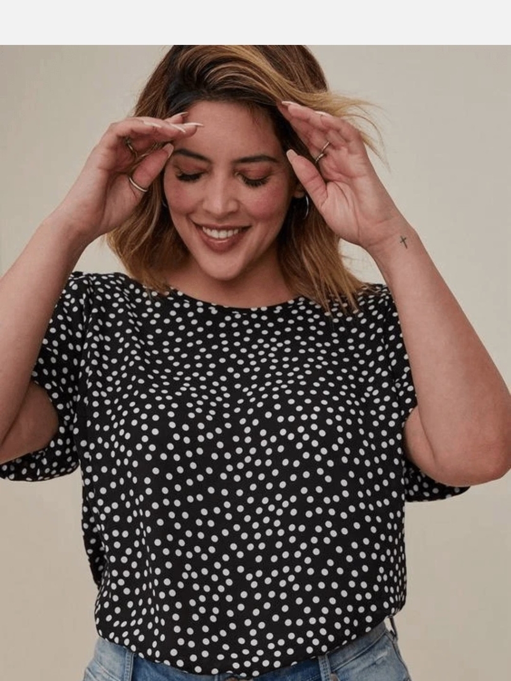 torrid Black and White Polka Dot Short Puff Sleeve Blouse